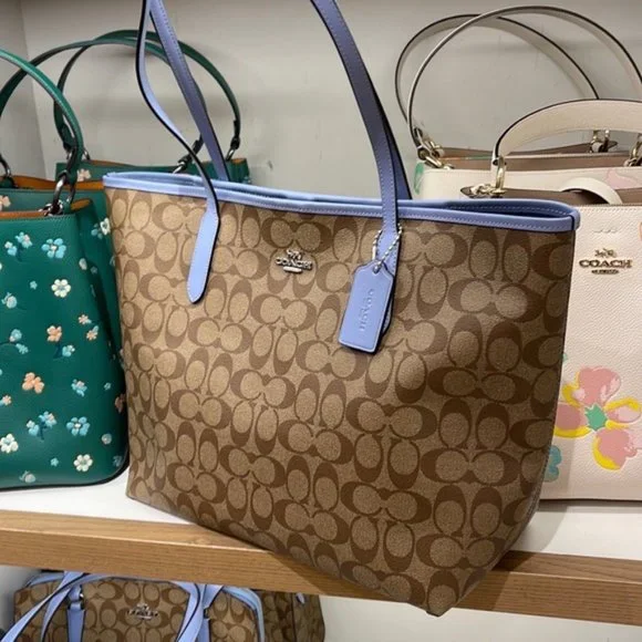 Coach 5696 City Tote In Signature Canvas In Khaki/Marble Blue - Picture 6 of 16